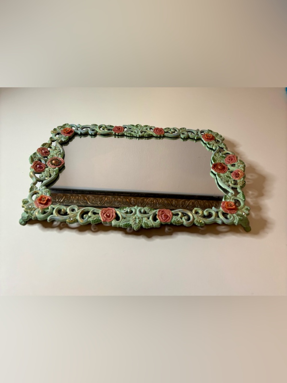 Belladonna hand painted ornate  floral jewelry tray encrusted with Swarovski cr